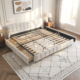 Sunvega California King Size Upholstered Bed with Storage Drawers and Soft Chenille Fabric Headboard
