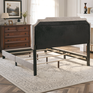 Sunvega Art Deco Inspired Queen Panel Bed with Nailhead Trim and Matte Metallic Finish