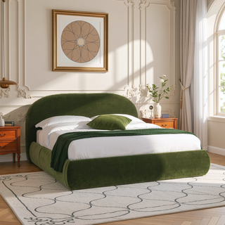 Sunvega Almond White King Upholstered Platform Bed with Arch Puffy Headboard