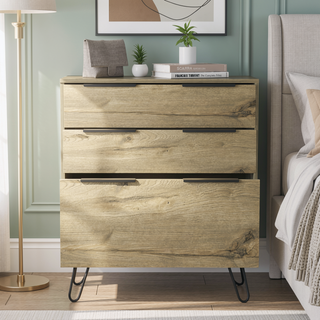 Sunvega Light Oak Dresser with Three Drawers and Hairpin Legs for Bedroom