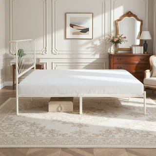 Sunvega Metal Frame Queen Platform Bed with Black Finish Angle Headboard