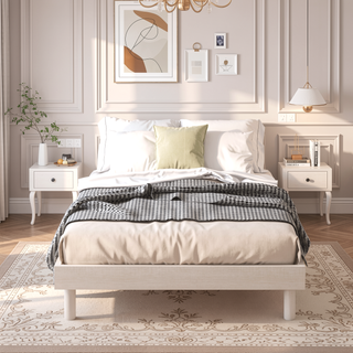 Sunvega Modern Floating Platform Bed Frame in Walnut with Sturdy Wood Construction