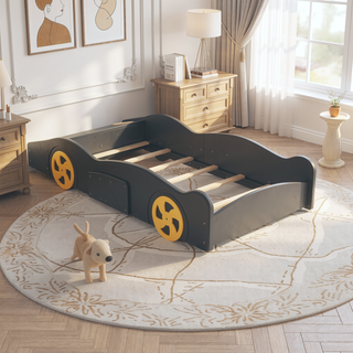 Sunvega Twin Size Race Car Bed with Wheels Storage and Sturdy Wood Construction