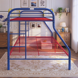 Sunvega Twin/Full Metal Bunk Bed with Slat System and Guardrail