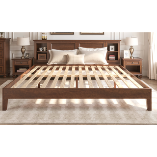 Sunvega King Platform Bed with 28-Slat Dual-Zone System in Brown