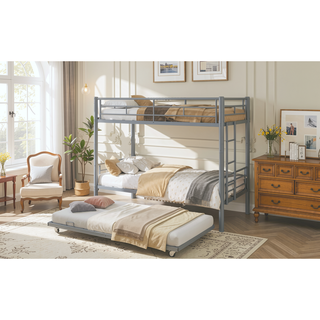 Sunvega Sturdy Metal Twin over Twin Bunk Bed with Safety Guardrail and Noise Reduced