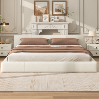 Sunvega Stylish Gray Upholstered King Bed with Faux Leather and Wood Frame