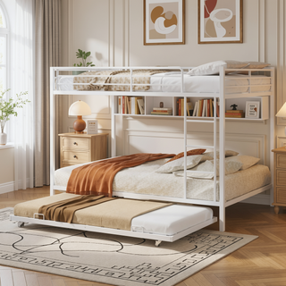 Sunvega Twin Over Full Metal Bunk Bed with Trundle for Space Saving and Safety