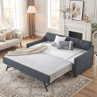 Sunvega Mid-Century Inspired Daybed with Button Tufted Back and USB Charging Armrest