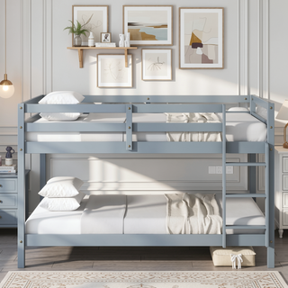Sunvega Twin over Twin Solid Wooden Bunk Bed with Ladder and Strengthened Slats