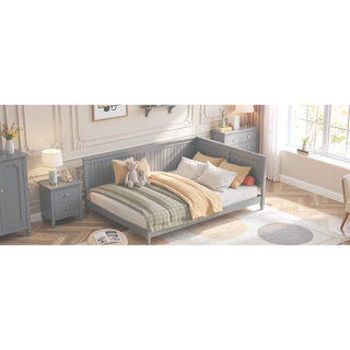 Sunvega Classic Mid-Century Modern Wood Daybed Sofa Bed with Backrest and Armrest