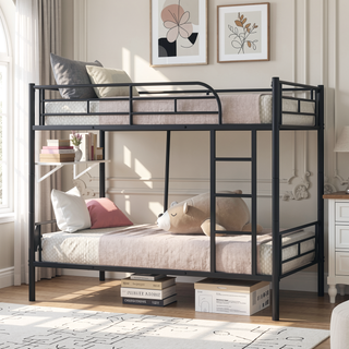 Sunvega Full Over Full Metal Bunk Bed with Chrome Finish and Guardrails