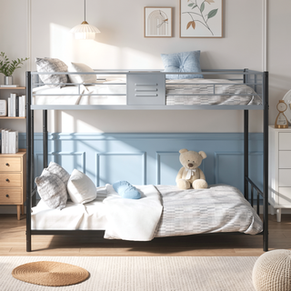 Sunvega Twin over Twin Bunk Bed with Metal Frame and Guardrails for Safety