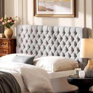 Sunvega Modern Button Tufted Upholstered Queen Size Bed Headboard with Adjustable Legs