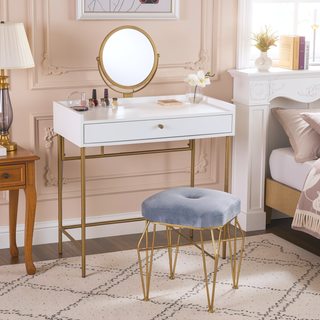 Sunvega Chic Dressing Vanity with Gold Swivel Mirror and Spacious Drawer