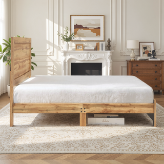 Sunvega Natural Finish Full Bed with Headboard Footboard and Rails