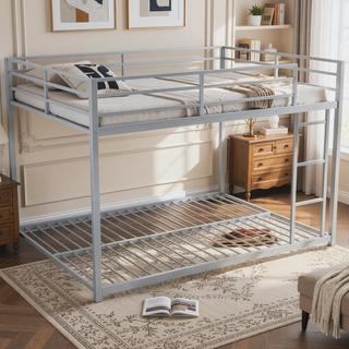 Sunvega Full over Full Metal Bunk Bed with Ladder and Guardrail for Bedroom
