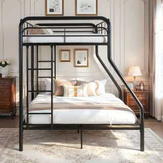 Sunvega Black Metal Bunk Bed Frame with Strong Steel Structure for Durability