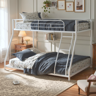 Sunvega Contemporary Style White Metal Twin Over Full Bunk Bed With Angled Ladder