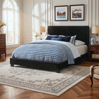 Sunvega Low Profile Leatherette Upholstered Twin Panel Bed with Stitched Details