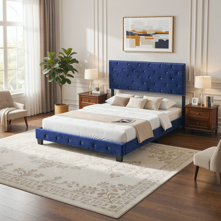 Sunvega Noble Navy Queen Bed With Transitional Flair For Balanced Room Look