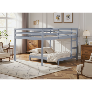 Sunvega Espresso Rubber Wood Low Height Loft Bed with Ladder for Bedroom