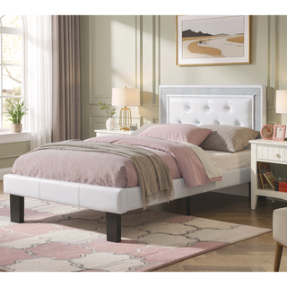 Sunvega Glamours White Faux Leather Diamond Tufted Headboard with Support Legs
