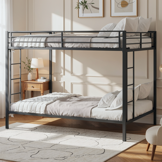 Sunvega Multi-Functional Square Tube Iron Bunk Bed with Full-Size Upper and Lower Beds