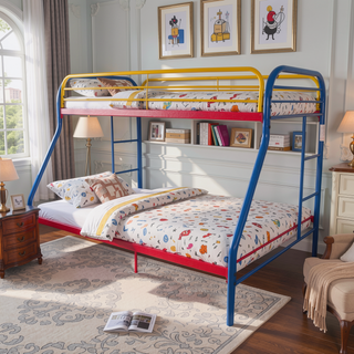 Sunvega Twin/Full Metal Bunk Bed with Slat System and Guardrail