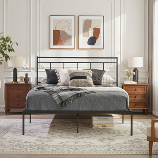 Sunvega Contemporary Queen Bed Frame with Headboard in Classic Black Finish