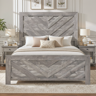 Sunvega Natural Finish Full Bed with Headboard Footboard and Rails