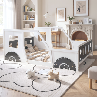Sunvega Twin Size Blue Classic Car-Shaped Platform Bed with Wheels