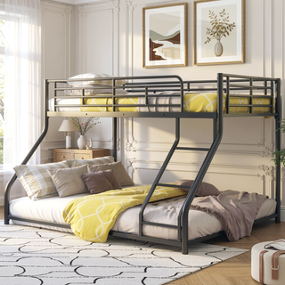 Sunvega Modern Metal Bunk Bed with Sloping Stairs Full XL Over Queen
