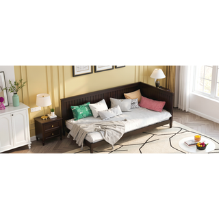 Sunvega Classic Mid-Century Modern Wood Daybed Sofa Bed with Backrest and Armrest