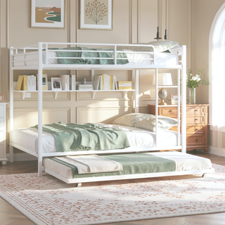 Sunvega Twin Over Full Metal Bunk Bed with Trundle for Space Saving and Safety