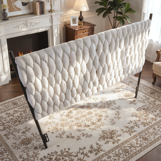 Sunvega Braided Matisse Queen Size Headboard with Sherpa Upholstery and Black Metal Frame