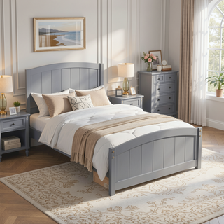 Sunvega Gray Wood Platform Bed with Headboard and Footboard for Bedroom