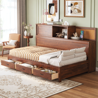 Sunvega Twin Size Wooden Daybed with 3 Storage Drawers and USB Ports