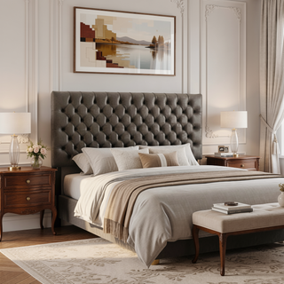 Sunvega Modern Button Tufted Upholstered Queen Size Bed Headboard with Adjustable Legs