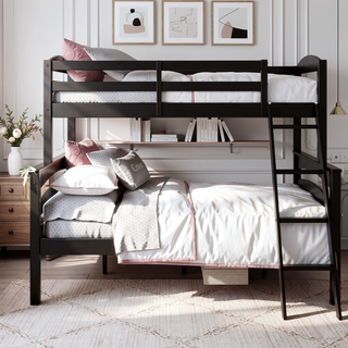 Sunvega Twin Over Full Wood Bunk Bed Frame Converts to Two Separate Beds