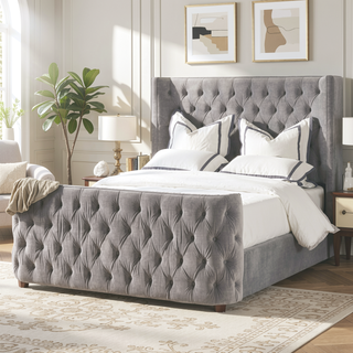 Sunvega Brooklyn King Tufted Panel Bed Headboard and Footboard Set in Caramel Tan Brown