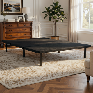 Sunvega Sleek Black Upholstered Twin Platform Bed Base with Ample Underbed Storage