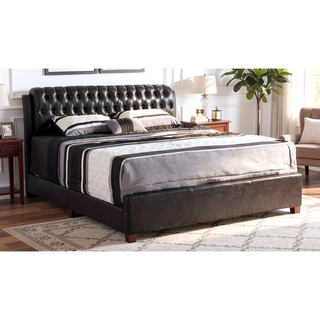 Sunvega Dark Brown Tufted Polyurethane Upholstered King Size Bed Frame
