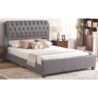 Sunvega Stylish Full Bed Frame in Light Grey Finish for Contemporary Bedroom Decor