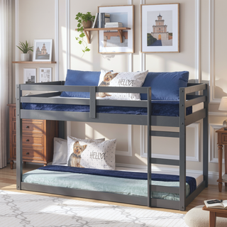 Sunvega Grey Twin Loft Bed with Ladder for Sturdy Support and Space Saving