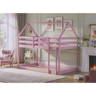 Sunvega Rubber Wood Twin over Twin Bunk Bed with Ladder and Guardrails
