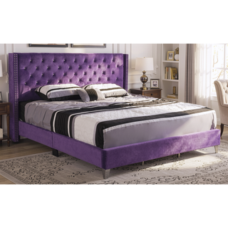 Sunvega Elegant Purple Transitional King Size Bed with Padded Headboard