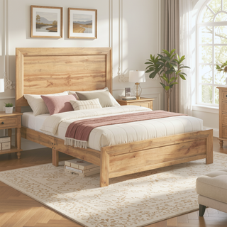 Sunvega Natural Finish Full Bed with Headboard Footboard and Rails