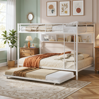 Sunvega Twin Over Full Metal Bunk Bed with Trundle for Space Saving and Safety
