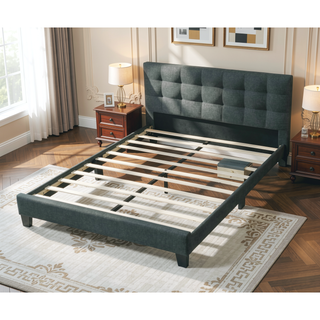 Sunvega Modern Light Gray Upholstered Tufted Headboard California King Platform Bed